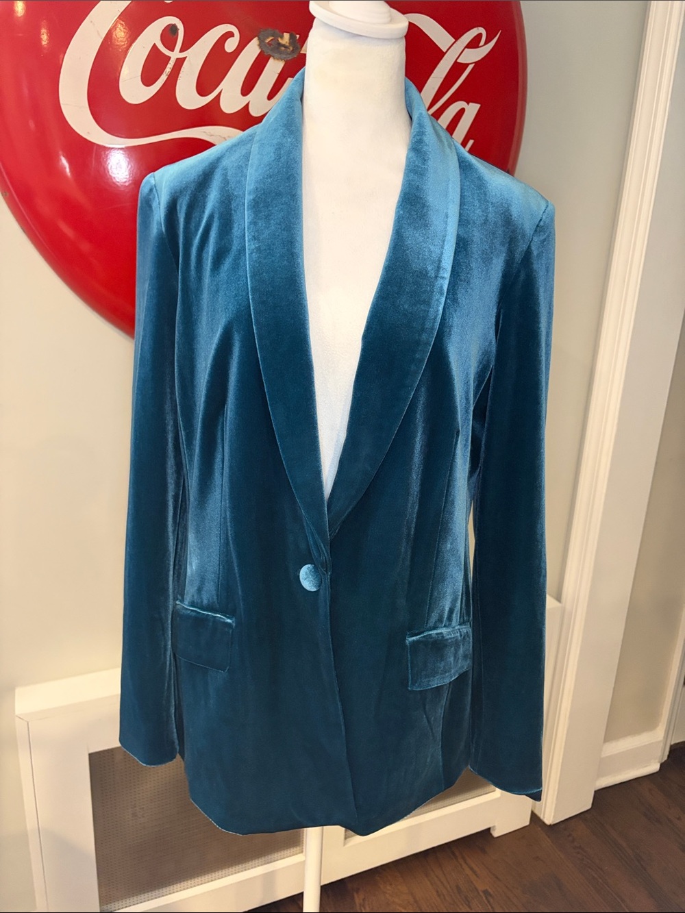 International Concepts Teal Blue Velvet Smoking Jacket, Fully Lined, size L/10